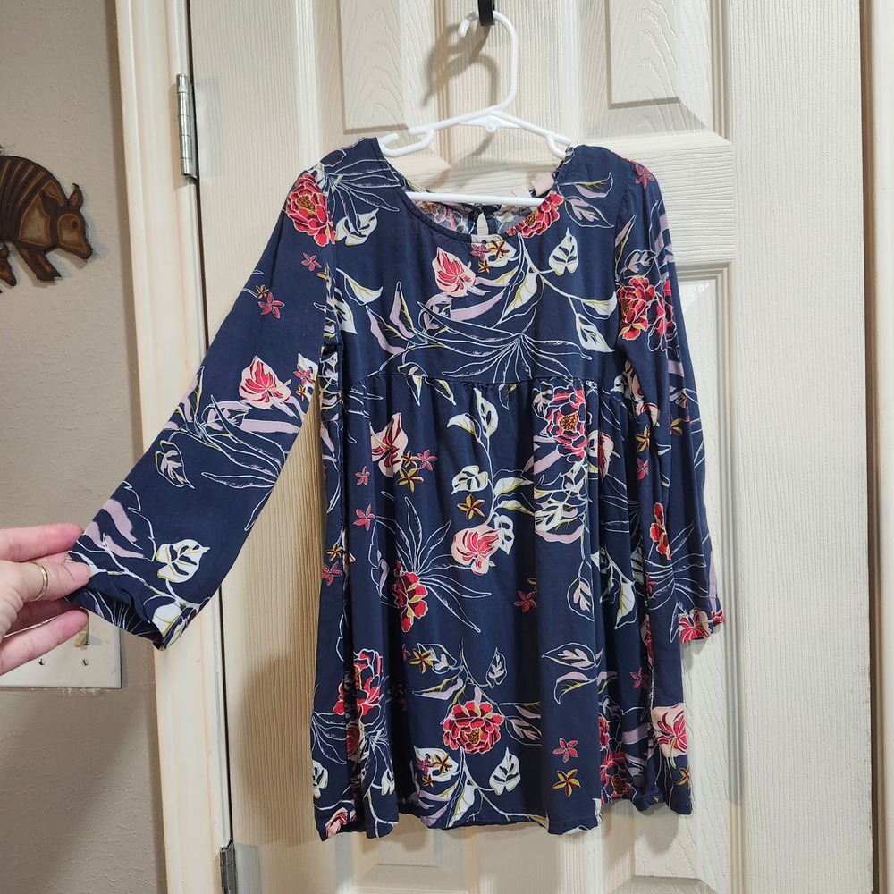 Roxy Girl Navy Blue Floral Long Sleeve Empire Waist Dress Size 6